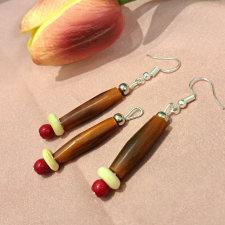  Csont és Korall,  tribál fülbevaló + medál fülbevaló