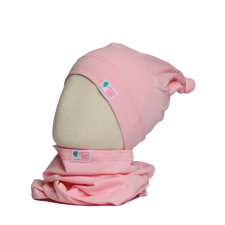  Csősál kétrétegű, egyszínű, világos-pink babasapka, sál