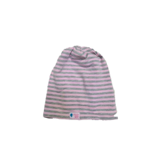  Csősapka kétrétegű extra, csík, rózsaszín-szürke babasapka, sál