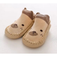  Csúszásgátlós babacipő, puha talpú babazokni - Barna macis -14 cm