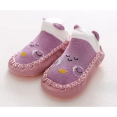  Csúszásgátlós babacipő, puha talpú babazokni - Lila bagoly-13 cm