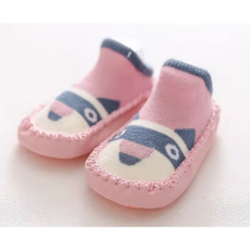  Csúszásgátlós babacipő, puha talpú babazokni - Rózsaszín szürke róka-13 cm