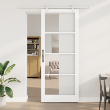  Csúszóajtó szerelvénykészlettel Fehér 93x232 cm Szilárd Fenyő építőanyag