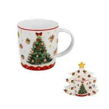  D.G.70842 Porcelánbögre 400ml, fenyőfa díszcsomagolásban, Christmas Tree 3 konyhai eszköz
