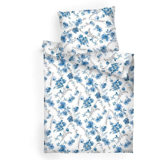 Dadka 140 × 200 cm, 70 × 90 cm ágynemű, flanel - kék virágok, fehér lakástextília