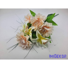  Dália-Orchidea 7 ágú selyem csokor fűszálakkal 49cm - Barack dekorációs kellék