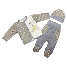 Dalma 3 részes 2 rétegű pamut szett - Szürke/Fehér Csillagos Zsiráf 68 babaruha szett