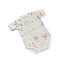 Dalma Rövid ujjú body - Fehér Pasztell Rózsaszín Virágos Pillangós - 80 kombidressz, body