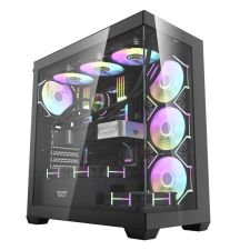 DarkFlash DS900 Aquarium Számítógépház + 7x ARGB Ventilátor - Fekete (DS900 BLACK + FANS) számítógép ház