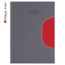 DAYLINER Határidőnapló Memphis A5 napi, fehér lapokkal szürke-piros Dayliner 2026. határidőnapló