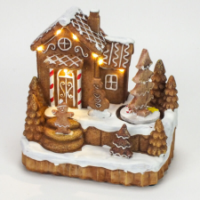 DC Világító mézeskalács ház forgós fenyővel 11cm x 16cm x 15,5cm karácsonyi dekoráció
