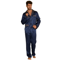De Lafense Adam szatén férfi pizsama, sötétkék 4XL