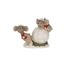 Deco Karácsonyi dekor Egér pár hógolyóval poly 12x5x8cm szürke, piros karácsonyi dekoráció