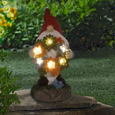 Deconline Garden Kerti figura szolár manó lámpa, kőhatású, színes pozsgás növényekkel 21 cm dekorációs kellék