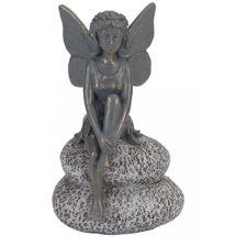 Deconline Garden Kerti tündér figura, kövön ülő, bronz hatású 20cm dekorációs kellék