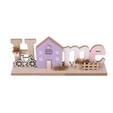 Dekor fa Home felirattal natúr/lila 30x12 cm dekorációs kellék