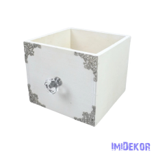  Dekorláda kocka gombbal 13x13x11cm - Fehér dekorációs kellék