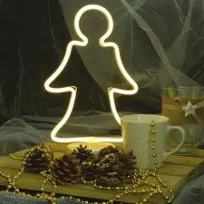 Dekortrend Neonfényű angyalka ablakdísz, meleg fehér, vezeték nélküli, 32 cm karácsonyi ablakdekoráció