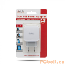 delight Delight Hálózati 2xUSB adapter (5V / 2.1A) Fehér mobiltelefon kellék