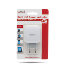 delight Hálózati 2x USB adapter (5V / 2.1A) Fehér mobiltelefon kellék