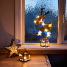 delight LED-es PVC ablakdekor - rénszarvas - 28 x 17 cm - 3 x AAA karácsonyi ablakdekoráció
