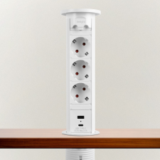 delight Motoros rejtett elosztó - fehér 3 x 250 V + 2 x USB hosszabbító, elosztó