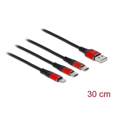 DELOCK 30 cm hosszú, USB töltő kábel 3 az 1 A-típusú apa Lightning -, es 2 x USB Type-C csatlakozás kábel és adapter