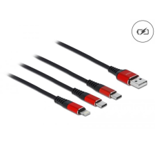 DELOCK 3az1-ben USB-A - Lightning / 2 x USB Type-C töltőkábel 1m fekete-piros (86709) kábel és adapter