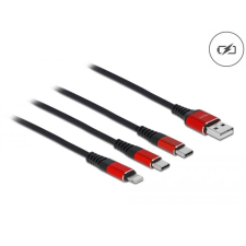 DELOCK 3az1-ben USB-A - Lightning / 2 x USB Type-C töltőkábel 1m fekete-piros (86709) (Delock86709) mobiltelefon kellék