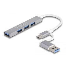 DELOCK 4 portos vékony USB Hub USB Type-C  vagy USB A-típusú - 3 x USB 2.0 Type-A csatlakozóhüvely + 1 x USB 5 Gbps Type-A csatlakozóhüvely (64214) hub és switch