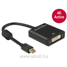 DELOCK 62603 miniDisplayport 1.2 dugós csatl. - DVI csatlakozóhüvely 4K aktív adapter - Fekete kábel és adapter