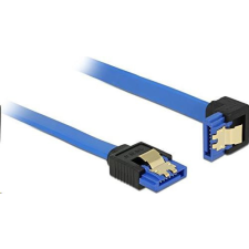 DELOCK 85088 SATA-kábel 6 Gb/s egyenes -&gt; lefelé ívelt, fém rögzítő, kék, 10cm kábel és adapter