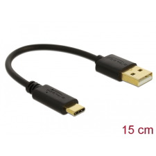 DELOCK 85354 USB-A apa - USB-C apa Adat és töltő kábel - Fekete (15cm) kábel és adapter