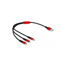 DELOCK 85891 USB-A apa - USB Type-C / MicroUSB / Lightning apa Adat és töltő kábel - Fekete (30cm) kábel és adapter