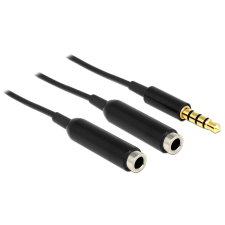 DELOCK audio kábel 3,5 mm 4pin JACK -> 2 x 3,5 mm 4 pin JACK aljzat - fekete kábel és adapter