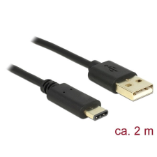DELOCK Cable USB 2.0 Type-A male &gt; USB Type-C 2.0 male 2m Black kábel és adapter