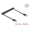 DELOCK Coiled Cable EASY-USB 2.0 Type-A male to EASY-USB Type-A male 0.5 m to 0,8m Black 90124