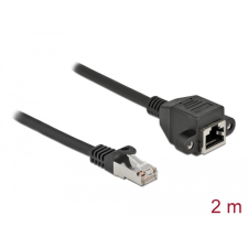 DELOCK Hálózat bővítő kábel S/FTP RJ45 apa - RJ45 anya Cat.6A, 2 m hosszú, fekete kábel és adapter
