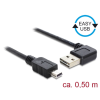 DELOCK Kábel, EASY-USB 2.0-s A- típusú csatlakozódugó, ívelt bal / jobb > USB 2.0-s Mini-B-típusú cs