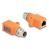 DELOCK M12 A-kódolt adapter 8 tűs anya - RJ45 anya Cat.5e beszerelő mélyedéssel, egyenes, narancssárga színű