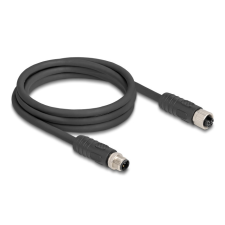 DELOCK M12 kábel L-kódolt 4 tűs apa - anya PUR húzóláncokhoz alkalmas 2 m fekete kábel és adapter