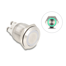 DELOCK Nyomógomb beszereléshez 19 mm 4 db. csavarhely LED zöld (20978) (20978) kábel és adapter