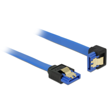  Delock SATA-kábel, 6 Gb/s, hüvely, egyenes &gt; SATA hüvely, lefelé ívelt, 20 cm, kék aranyszínu kapcso kábel és adapter