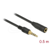 DELOCK Stereo Jack Extension 3.5 mm 4 pin male to female cable 0,5m Black 85627