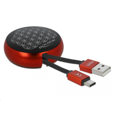 DELOCK USB 2.0-A apa - USB-C 2.0-C apa Adat- és töltőkábel tokba visszahúzható - Fekete/Piros kábel és adapter