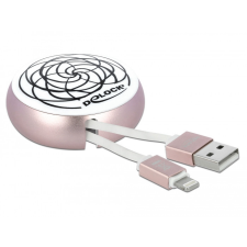 DELOCK USB 2.0 behúzható kábel A-típusú Lightning 8 tűs, fehér / halvány rózsaszín kábel és adapter
