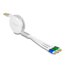 DELOCK USB 3 az 1-ben visszahúzható töltőkábel A-típusú USB - Micro USB / 2 x USB Type-C  gyorstöltővel, fehér (85358) (85358) mobiltelefon kellék