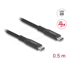 DELOCK USB-C to USB-C male/male cable 0,5m Black 80023 kábel és adapter