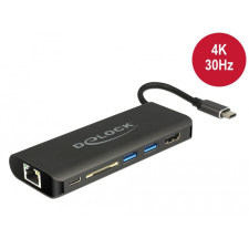 DELOCK USB Type-C 3.1 dokkoló állomás HDMI 4K 30 Hz, Gigabit LAN és USB PD funkció kábel és adapter