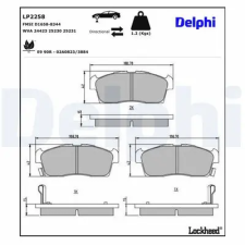 DELPHI fékbetétkészlet, tárcsafék LP2258 fékbetét